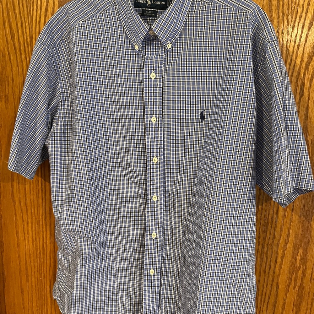 Ralph Lauren Men's Blue Plaid Short Sleeve Shirt Large